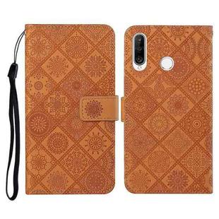 For Huawei P30 lite Ethnic Style Embossed Pattern Horizontal Flip Leather Case with Holder & Card Slots & Wallet & Lanyard(Brown)