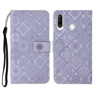 For Huawei P30 lite Ethnic Style Embossed Pattern Horizontal Flip Leather Case with Holder & Card Slots & Wallet & Lanyard(Purple)
