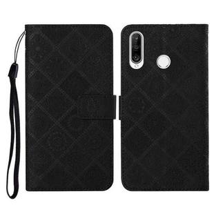 For Huawei P30 lite Ethnic Style Embossed Pattern Horizontal Flip Leather Case with Holder & Card Slots & Wallet & Lanyard(Black)
