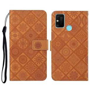 For Huawei Honor 9A Ethnic Style Embossed Pattern Horizontal Flip Leather Case with Holder & Card Slots & Wallet & Lanyard(Brown)