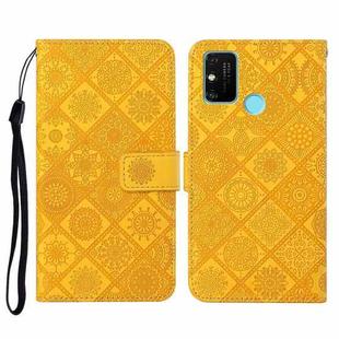 For Huawei Honor 9A Ethnic Style Embossed Pattern Horizontal Flip Leather Case with Holder & Card Slots & Wallet & Lanyard(Yellow)