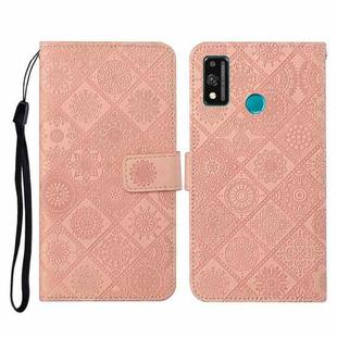 For Huawei Honor 9X Lite Ethnic Style Embossed Pattern Horizontal Flip Leather Case with Holder & Card Slots & Wallet & Lanyard(Pink)