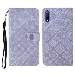 For Huawei Honor 9X / 9X Pro Ethnic Style Embossed Pattern Horizontal Flip Leather Case with Holder & Card Slots & Wallet & Lanyard(Purple)