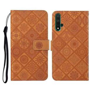 For Huawei Honor 20 Ethnic Style Embossed Pattern Horizontal Flip Leather Case with Holder & Card Slots & Wallet & Lanyard(Brown)