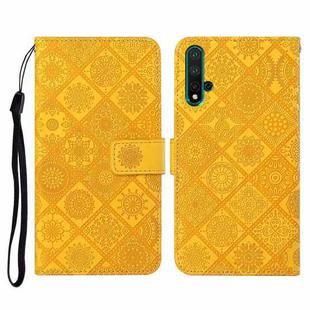 For Huawei Honor 20 Ethnic Style Embossed Pattern Horizontal Flip Leather Case with Holder & Card Slots & Wallet & Lanyard(Yellow)
