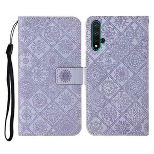 For Huawei Honor 20 Ethnic Style Embossed Pattern Horizontal Flip Leather Case with Holder & Card Slots & Wallet & Lanyard(Purple)