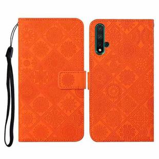 For Huawei Honor 20 Ethnic Style Embossed Pattern Horizontal Flip Leather Case with Holder & Card Slots & Wallet & Lanyard(Orange)