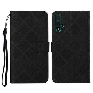 For Huawei Honor 20 Ethnic Style Embossed Pattern Horizontal Flip Leather Case with Holder & Card Slots & Wallet & Lanyard(Black)