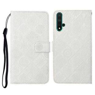 For Huawei Honor 20 Ethnic Style Embossed Pattern Horizontal Flip Leather Case with Holder & Card Slots & Wallet & Lanyard(White)