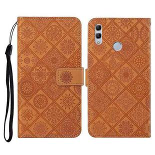 For Huawei Honor 8X Ethnic Style Embossed Pattern Horizontal Flip Leather Case with Holder & Card Slots & Wallet & Lanyard(Brown)