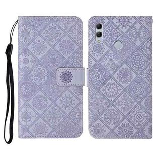 For Huawei Honor 8X Ethnic Style Embossed Pattern Horizontal Flip Leather Case with Holder & Card Slots & Wallet & Lanyard(Purple)