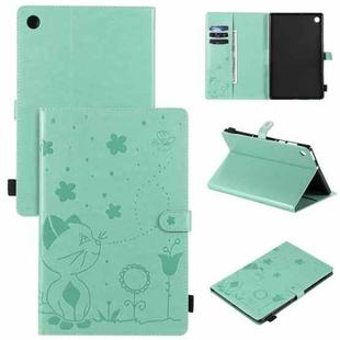 For Lenovo Tab M10 Plus TB-X606F Cat Bee Embossing Pattern Shockproof Table PC Protective Horizontal Flip Leather Case with Holder & Card Slots & Wallet & Pen Slot & Wake-up / Sleep Function(Green)