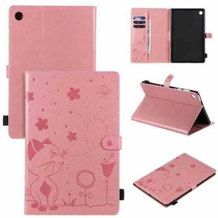 For Lenovo Tab M10 Plus TB-X606F Cat Bee Embossing Pattern Shockproof Table PC Protective Horizontal Flip Leather Case with Holder & Card Slots & Wallet & Pen Slot & Wake-up / Sleep Function(Pink)