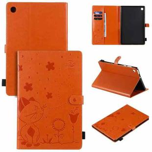 For Lenovo Tab M10 Plus TB-X606F Cat Bee Embossing Pattern Shockproof Table PC Protective Horizontal Flip Leather Case with Holder & Card Slots & Wallet & Pen Slot & Wake-up / Sleep Function(Orange)