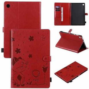 For Lenovo Tab M10 Plus TB-X606F Cat Bee Embossing Pattern Shockproof Table PC Protective Horizontal Flip Leather Case with Holder & Card Slots & Wallet & Pen Slot & Wake-up / Sleep Function(Red)