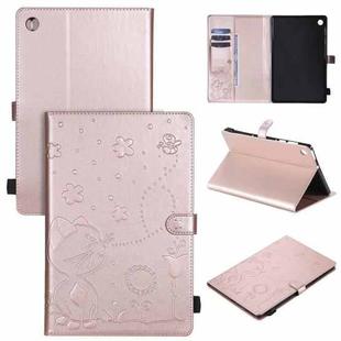 For Lenovo Tab M10 Plus TB-X606F Cat Bee Embossing Pattern Shockproof Table PC Protective Horizontal Flip Leather Case with Holder & Card Slots & Wallet & Pen Slot & Wake-up / Sleep Function(Rose Gold)