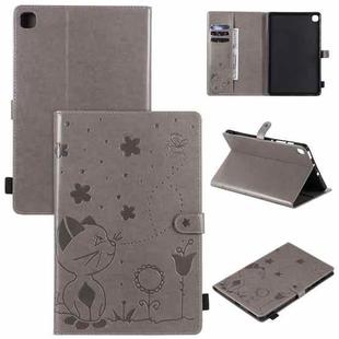 For Samsung Galaxy S6 Lite P610 Cat Bee Embossing Pattern Shockproof Table PC Protective Horizontal Flip Leather Case with Holder & Card Slots & Wallet & Pen Slot & Wake-up / Sleep Function(Grey)