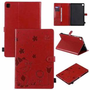 For Samsung Galaxy S6 Lite P610 Cat Bee Embossing Pattern Shockproof Table PC Protective Horizontal Flip Leather Case with Holder & Card Slots & Wallet & Pen Slot & Wake-up / Sleep Function(Red)