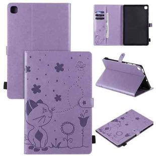 For Samsung Galaxy S6 Lite P610 Cat Bee Embossing Pattern Shockproof Table PC Protective Horizontal Flip Leather Case with Holder & Card Slots & Wallet & Pen Slot & Wake-up / Sleep Function(Purple)