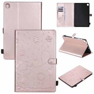 For Samsung Galaxy S6 Lite P610 Cat Bee Embossing Pattern Shockproof Table PC Protective Horizontal Flip Leather Case with Holder & Card Slots & Wallet & Pen Slot & Wake-up / Sleep Function(Rose Gold)