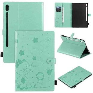 For Samsung Galaxy Tab S6 T860 Cat Bee Embossing Pattern Shockproof Table PC Protective Horizontal Flip Leather Case with Holder & Card Slots & Wallet & Pen Slot & Wake-up / Sleep Function(Green)