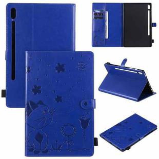For Samsung Galaxy Tab S6 T860 Cat Bee Embossing Pattern Shockproof Table PC Protective Horizontal Flip Leather Case with Holder & Card Slots & Wallet & Pen Slot & Wake-up / Sleep Function(Blue)