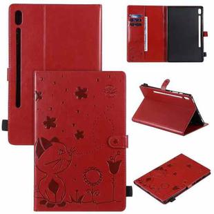 For Samsung Galaxy Tab S6 T860 Cat Bee Embossing Pattern Shockproof Table PC Protective Horizontal Flip Leather Case with Holder & Card Slots & Wallet & Pen Slot & Wake-up / Sleep Function(Red)