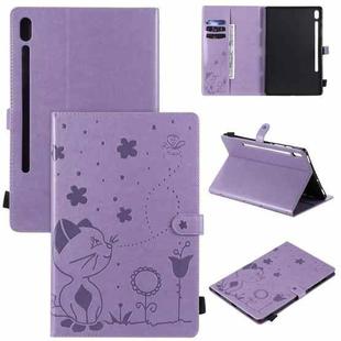 For Samsung Galaxy Tab S6 T860 Cat Bee Embossing Pattern Shockproof Table PC Protective Horizontal Flip Leather Case with Holder & Card Slots & Wallet & Pen Slot & Wake-up / Sleep Function(Purple)