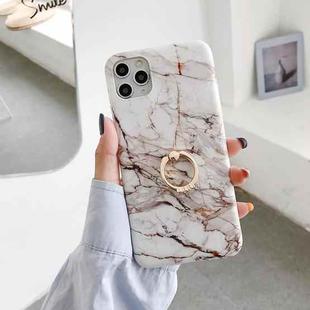 For iPhone 11 Pro Frosted IMD Series TPU Protective Case with Ring Holder (Creamy White)