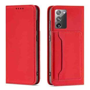 For Samsung Galaxy S20 FE Strong Magnetism Liquid Feel Horizontal Flip Leather Case with Holder & Card Slots & Wallet(Red)