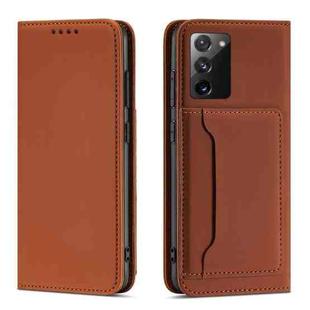 For Samsung Galaxy S20 FE Strong Magnetism Liquid Feel Horizontal Flip Leather Case with Holder & Card Slots & Wallet(Brown)