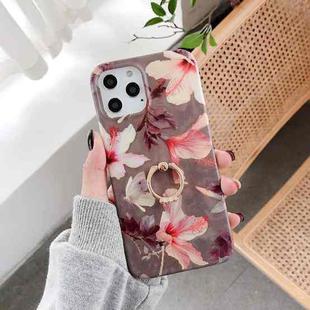 For iPhone 11 Double-sided Film IMD Flowers Pattern Shockproof TPU Protective Case with Ring Holder (Scarlet Butterfly)