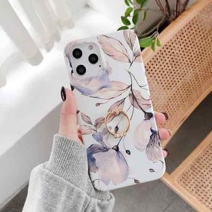 For iPhone 11 Double-sided Film IMD Flowers Pattern Shockproof TPU Protective Case with Ring Holder (Purple Hibiscus)