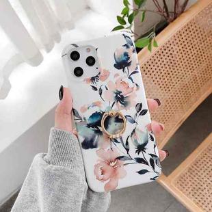 For iPhone 11 Double-sided Film IMD Flowers Pattern Shockproof TPU Protective Case with Ring Holder (Pink Begonia)
