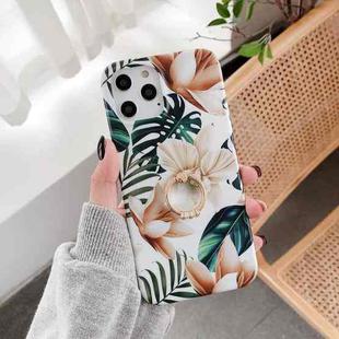 For iPhone 11 Pro Max Double-sided Film IMD Flowers Pattern Shockproof TPU Protective Case with Ring Holder (White Magnolia)