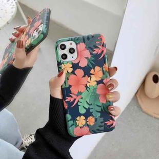 For iPhone 12 / 12 Pro Vintage Flowers Pattern Shockproof TPU Protective Case(Black Background Pink Flower)