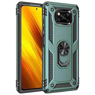 For Xiaomi Poco X3 NFC Shockproof TPU + PC Protective Case with 360 Degree Rotating Holder(Dark Green)