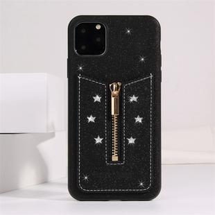 For iPhone 11 Starry Sky Star Zipper Protective Case with Card Slot(Black)