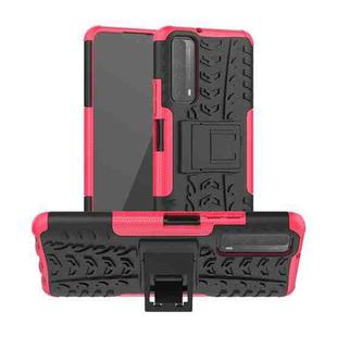 For Huawei P Smart(2021)/Y7a Tire Texture Shockproof TPU+PC Protective Case with Holder(Pink)