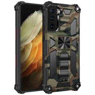 For Samsung Galaxy S21 Ultra 5G Camouflage Armor Shockproof TPU + PC Magnetic Protective Case with Holder(Army Green)