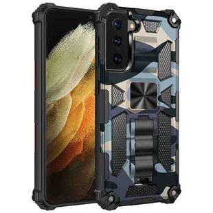 For Samsung Galaxy S21 Ultra 5G Camouflage Armor Shockproof TPU + PC Magnetic Protective Case with Holder(Baby Blue)