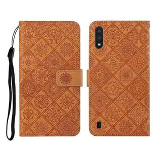 For Samsung Galaxy A01 Ethnic Style Embossed Pattern Horizontal Flip Leather Case with Holder & Card Slots & Wallet & Lanyard(Brown)