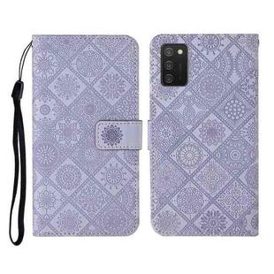 For Samsung Galaxy A02s (US Version) Ethnic Style Embossed Pattern Horizontal Flip Leather Case with Holder & Card Slots & Wallet & Lanyard(Purple)