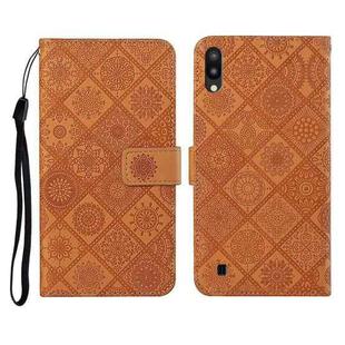 For Samsung Galaxy A10 / M10 Ethnic Style Embossed Pattern Horizontal Flip Leather Case with Holder & Card Slots & Wallet & Lanyard(Brown)