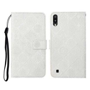 For Samsung Galaxy A10 / M10 Ethnic Style Embossed Pattern Horizontal Flip Leather Case with Holder & Card Slots & Wallet & Lanyard(White)