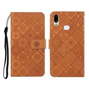 For Samsung Galaxy A10s Ethnic Style Embossed Pattern Horizontal Flip Leather Case with Holder & Card Slots & Wallet & Lanyard(Brown)