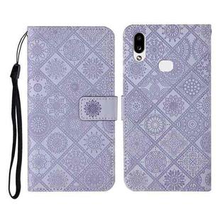 For Samsung Galaxy A10s Ethnic Style Embossed Pattern Horizontal Flip Leather Case with Holder & Card Slots & Wallet & Lanyard(Purple)