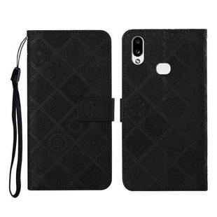 For Samsung Galaxy A10s Ethnic Style Embossed Pattern Horizontal Flip Leather Case with Holder & Card Slots & Wallet & Lanyard(Black)