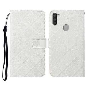 For Samsung Galaxy A11 Ethnic Style Embossed Pattern Horizontal Flip Leather Case with Holder & Card Slots & Wallet & Lanyard(White)