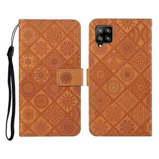 For Samsung Galaxy A12 Ethnic Style Embossed Pattern Horizontal Flip Leather Case with Holder & Card Slots & Wallet & Lanyard(Brown)